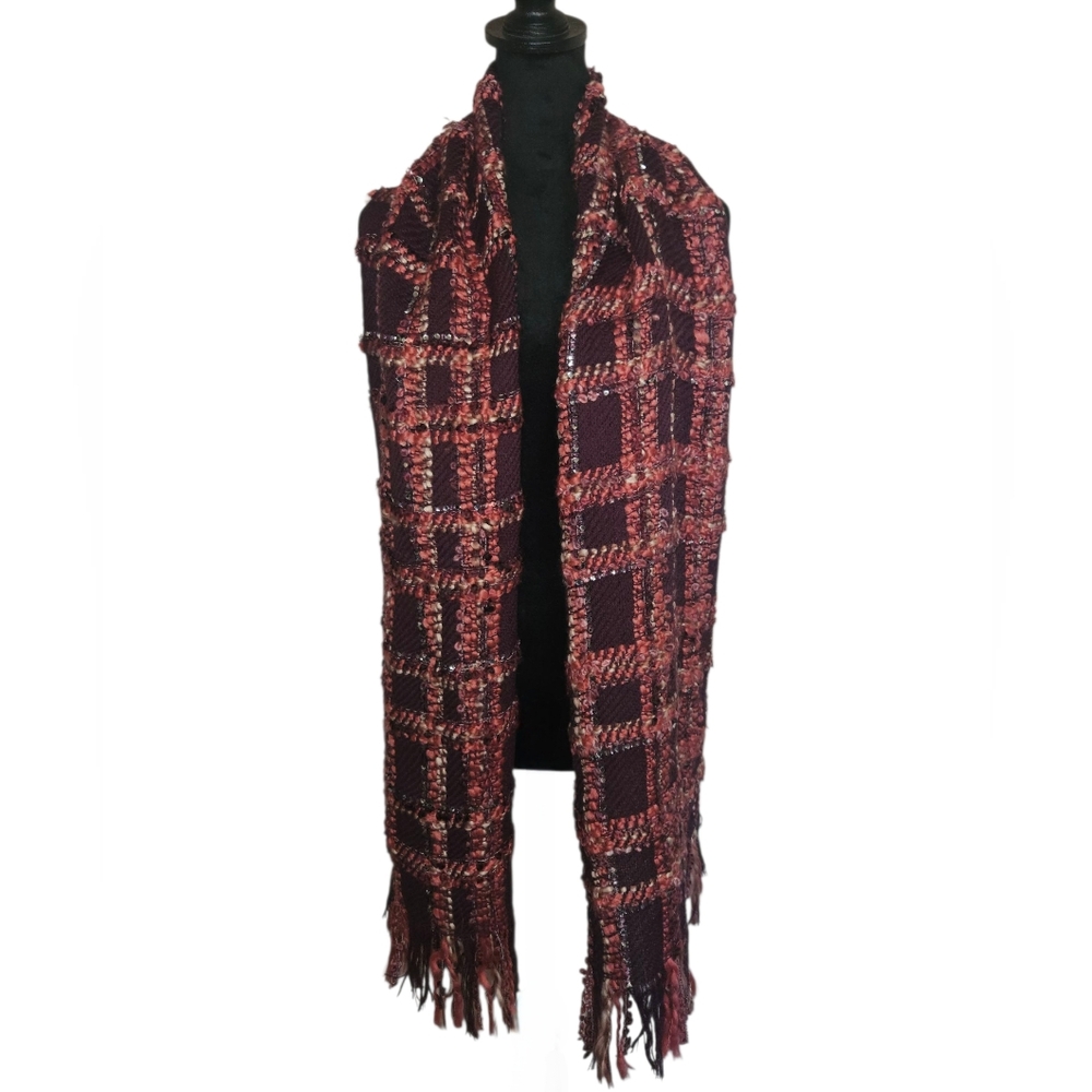 LOFT Purple and Pink Textured Fringe Scarf
